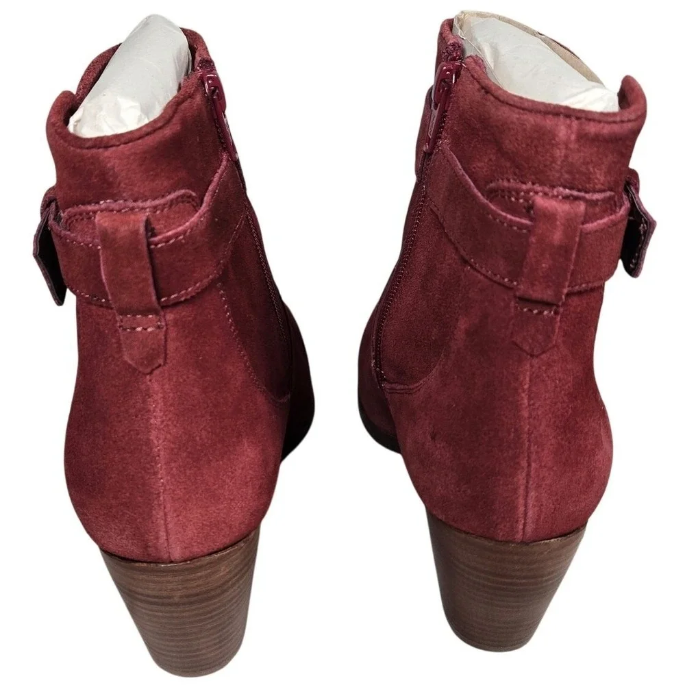 Diba Sleek‎ Bootie Burgundy Suede Leather Ankle Boots Block Heel Size 10